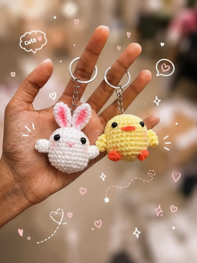 Bunny & Chick Keychain Trio